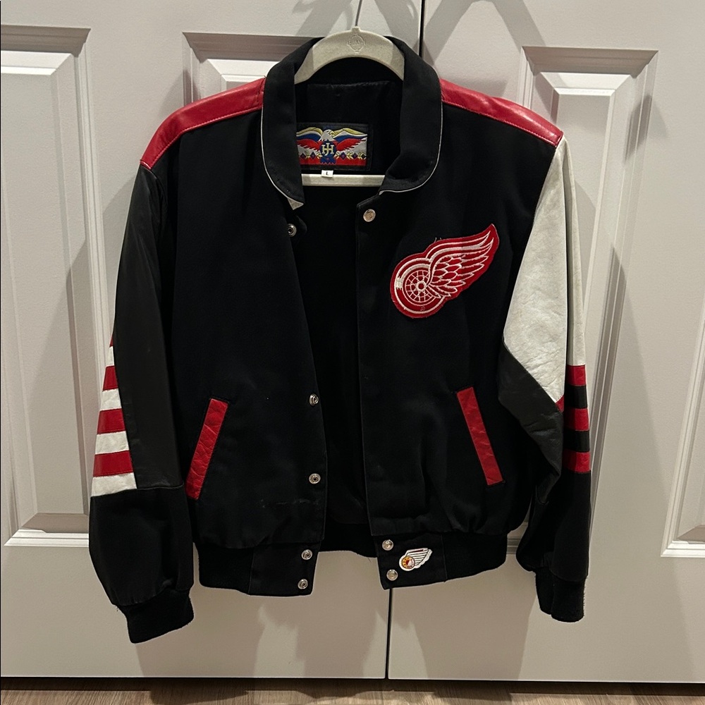 Red and Black Red Wing Bomber Leather Jacket